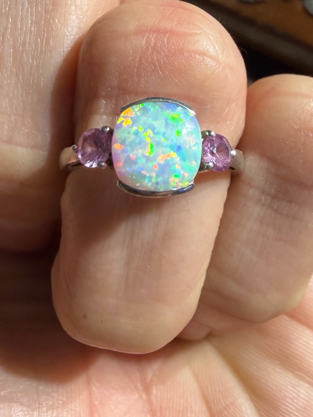 Vintage STS Sterling Silver Opal Ring Size 6.5